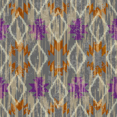 Poster - Geometric abstract grunge vintage pattern. Ikat style. Seamless vector image.