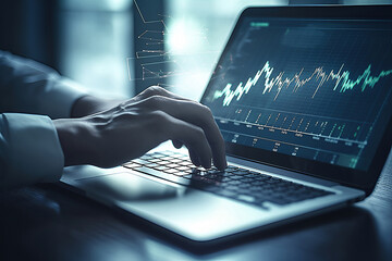 Poster - Businessmen analyze and calculating data on laptop, Financial investment . Generative AI
