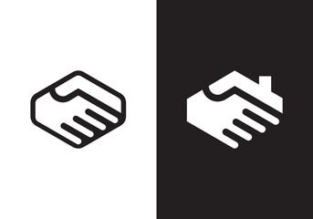 Sticker - handshake logo design. hand house combination simple modern line symbol vector