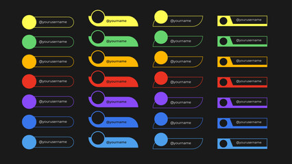 Fototapete - 28 colorful social media lower thirds, you can edit the text as you wish. bright neon colors. vector graphic templates.