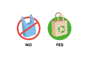 Canvas Print - say no to plastic bag campaign, no plastic bags illustration vector