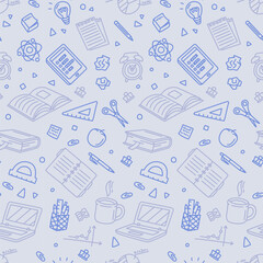 School seamless pattern in doodle style, vector illustration.