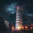 Pisa Tower at night. Generative AI.