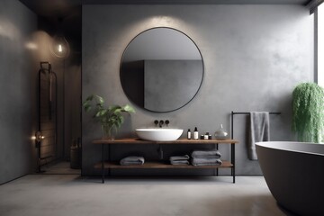 Wall Mural - concrete sink design home luxury interior bathroom gray room mirror grey. Generative AI.