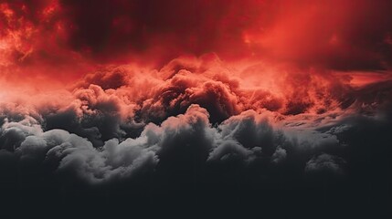 Wall Mural - Toned night sky with fluffy soft clouds. Black red abstract background with copy space for design. Generative AI。