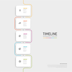 Poster - Light five vertical steps template with white cards colorful tabs icons and description