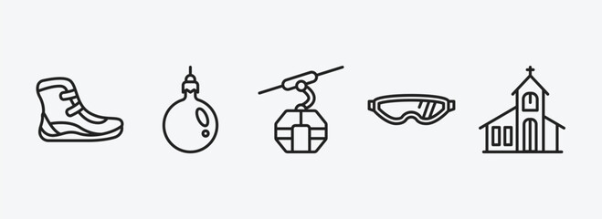 Poster - winter outline icons set. winter icons such as winter boots, bauble, cable car cabin, safety glasses, chapel vector. can be used web and mobile.
