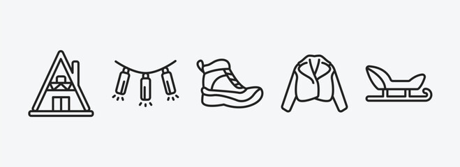 Poster - winter collection. thin outline icons set. winter collection. thin icons such as winter cabin, lights, snow boot, fur coat, sledge vector. can be used web and mobile.
