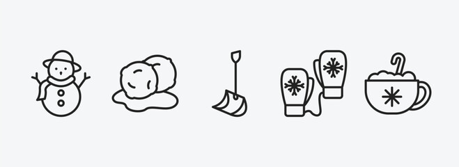 Poster - winter outline icons set. winter icons such as snowman, snow ball, winter shovel, mittens, hot drink