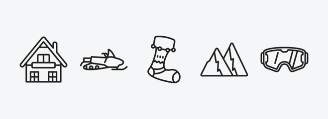 Poster - winter outline icons set. winter icons such as chalet, snowmobile, christmas sock, snowy mountain, snow goggle vector. can be used web and mobile.