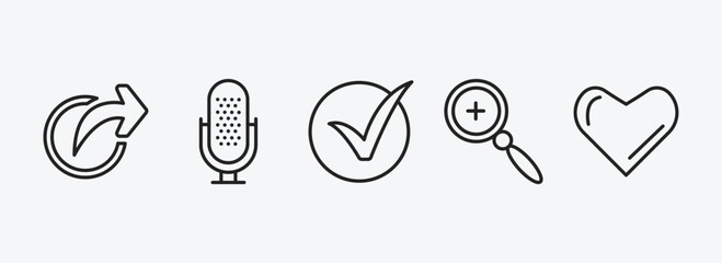 Poster - user interface collection. outline icons set. user interface collection. icons such as share, mic, correct, zoom, minimal vector. can be used web and mobile.