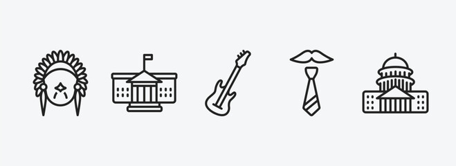 Poster - united states of america outline icons set. united states of america icons such as american native, white house, electric guitar, father's day, capitol vector. can be used web and mobile.