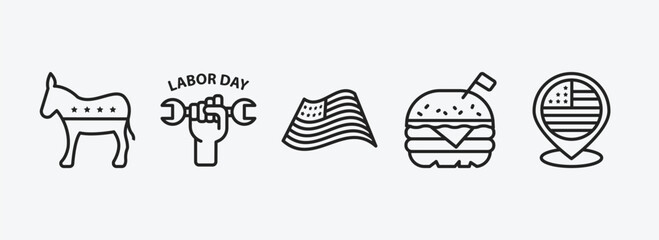 Poster - united states of america outline icons set. united states of america icons such as democrat, labor day, patriotic, burger, usa vector. can be used web and mobile.