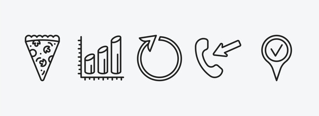 Poster - ultimate glyphicons outline icons set. ultimate glyphicons icons such as pizza piece, three bars graph, reload arrow, incoming calls, checked pin vector. can be used web and mobile.