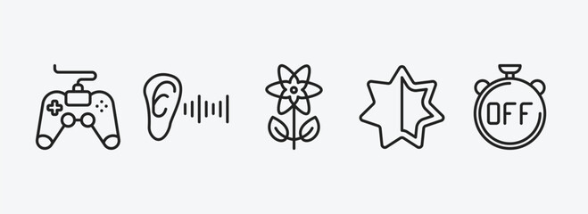 Poster - ultimate glyphicons outline icons set. ultimate glyphicons icons such as game controller cross, ear with sound bar, flower with leaves, empty star, timer off vector. can be used web and mobile.