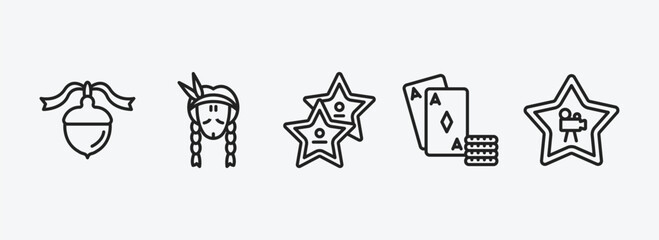 Poster - united states of america outline icons set. united states of america icons such as thanksgiving ornament, indian, walk of fame, casino, movie vector. can be used web and mobile.