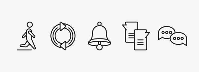 Poster - ultimate glyphicons outline icons set. ultimate glyphicons icons such as man walking to right, refresh curve arrows, alarm bell, message ballon, message bubble vector. can be used web and mobile.