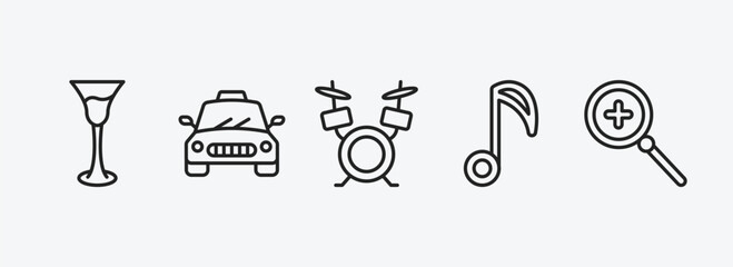 Poster - ultimate glyphicons outline icons set. ultimate glyphicons icons such as cocktail glass, taxi fron view, band, big music note, zoom button vector. can be used web and mobile.
