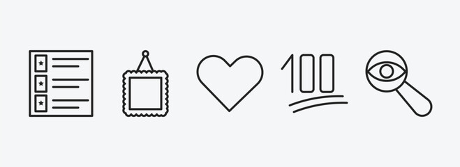 Poster - user interface outline icons set. user interface icons such as film list, image with frame, hearth, one hundred, detective search vector. can be used web and mobile.