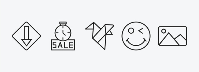 Poster - user interface outline icons set. user interface icons such as low, sale time, paper bird, winking smile, images vector. can be used web and mobile.