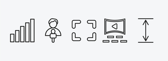 Poster - user interface outline icons set. user interface icons such as level, news reporters, corners, cinema hall, height vector. can be used web and mobile.