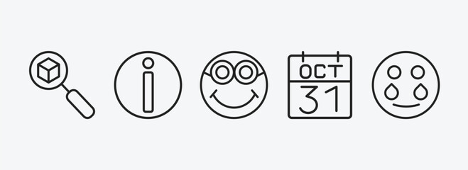 Poster - user interface outline icons set. user interface icons such as tracking, information, nerd smile, octuber 31, crying smile vector. can be used web and mobile.