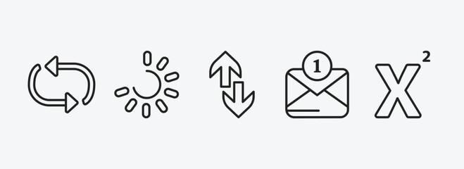 Poster - user interface outline icons set. user interface icons such as update arrows, loading process, up and down arrow, new message, superscript vector. can be used web and mobile.