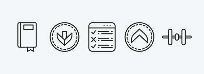 Poster - user interface outline icons set. user interface icons such as ribbon from a book, bottom arrows, ta