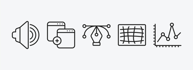 Poster - user interface outline icons set. user interface icons such as sound on, new page, anchor point, mesh, line dot chart vector. can be used web and mobile.