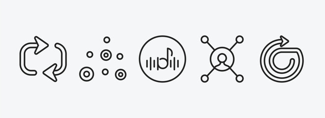 Poster - user interface outline icons set. user interface icons such as looping arrows, scatter circle, musical, multitasking worker, spinning arrows vector. can be used web and mobile.