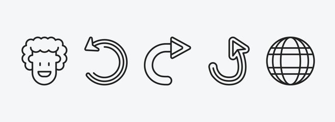 Poster - user interface outline icons set. user interface icons such as emot, back up, rotated right arrow, turn up arrow, worldgrid vector. can be used web and mobile.
