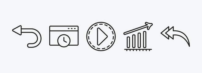 Poster - user interface outline icons set. user interface icons such as left curve, window time, movie play button, increase success, turn left only vector. can be used web and mobile.