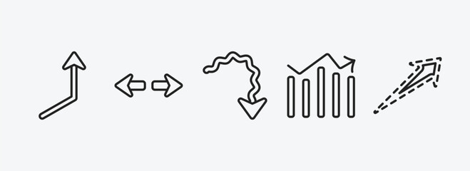 Poster - user interface outline icons set. user interface icons such as right up arrow, turn, squiggly arrow, vertical data bars, dotted up arrow vector. can be used web and mobile.