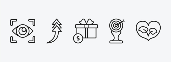Poster - user interface outline icons set. user interface icons such as viewer, turn up arrow, incentive, archery champion, ecologic heart vector. can be used web and mobile.