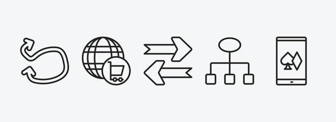 Poster - user interface outline icons set. user interface icons such as swirly scribbled arrow, cart interface, updating arrow, simple chart online gambling vector. can be used web and mobile.