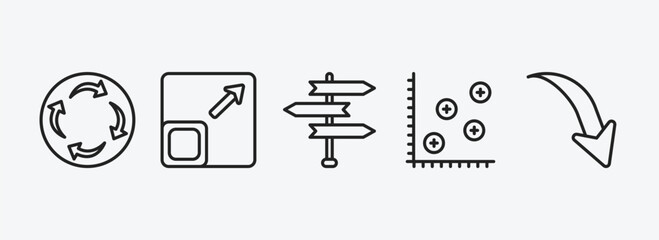 Poster - user interface outline icons set. user interface icons such as rotating arrows, size, road, spotted data, down right arrow vector. can be used web and mobile.