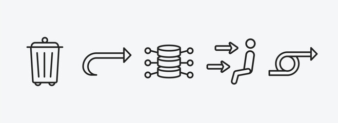Poster - user interface outline icons set. user interface icons such as recycling container, rotate arrow, data analytics cylinder, air outlet, right loop arrow vector. can be used web and mobile.