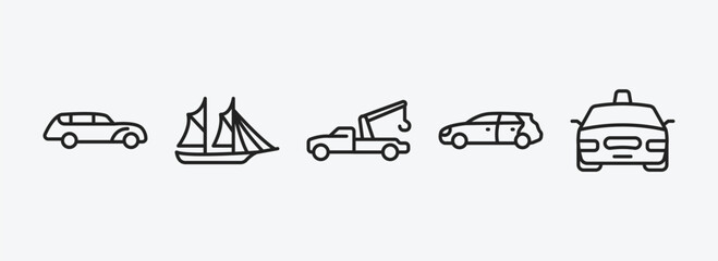 Poster - transportation outline icons set. transportation icons such as hearse, schooner, tow truck, hatchback, taxi vector. can be used web and mobile.
