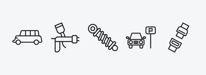 Poster - transport outline icons set. transport icons such as long car, car painting, shock breaker, car parking, seatbelt vector. can be used web and mobile.