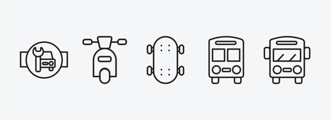 Poster - transportation outline icons set. transportation icons such as workshop repair, motorbike, longboard