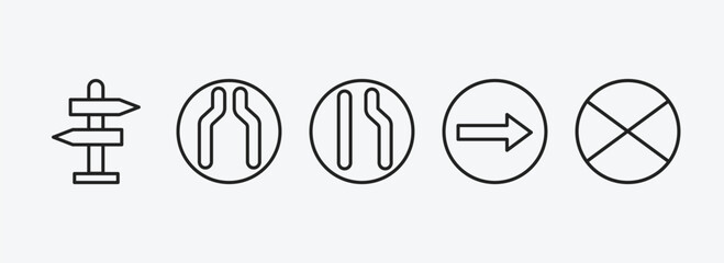 Poster - traffic signs outline icons set. traffic signs icons such as road, narrow road, lane, one way, no stopping vector. can be used web and mobile.