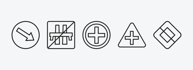 Poster - traffic signs outline icons set. traffic signs icons such as keep right, end motorway, hospital, int