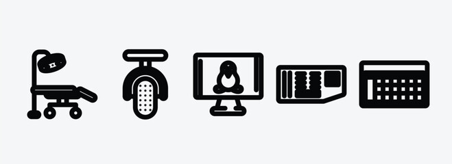 Poster - technology outline icons set. technology icons such as operating table, microphone interface, computer screen linux, circuit board, spreadsheet vector. can be used web and mobile.