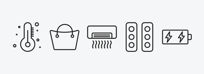 Poster - tools and utensils outline icons set. tools and utensils icons such as thermometers, bag with big ha