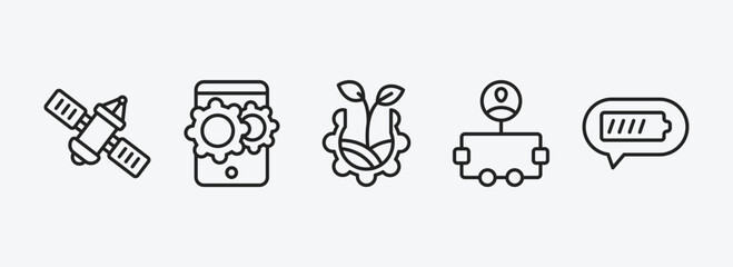 Poster - technology outline icons set. technology icons such as satellite connection, hybrid app, organic, user flow, battery status vector. can be used web and mobile.