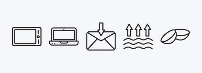 Poster - technology outline icons set. technology icons such as horizontal tablet, laptop frontal monitor, received, evaporation, contact lens vector. can be used web and mobile.