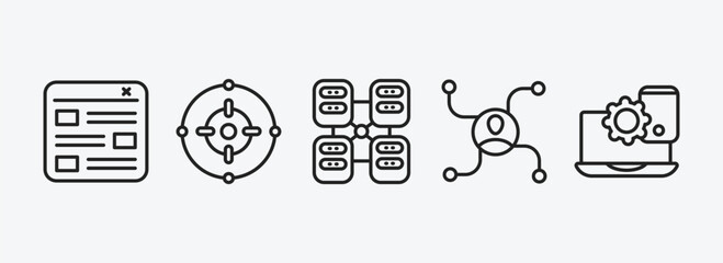 Poster - technology outline icons set. technology icons such as mood board, center focus, data modelling, affiliate marketing, website optimization vector. can be used web and mobile.
