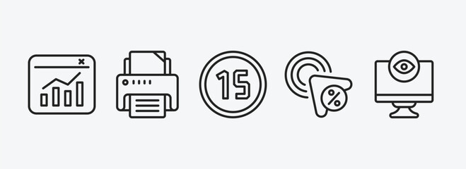 Poster - technology outline icons set. technology icons such as data visualization, office printer, digital number 15, click through rate, retina display vector. can be used web and mobile.