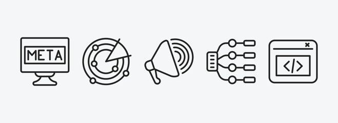 Poster - technology outline icons set. technology icons such as meta elements, radar sweep, call to action, type hierarchy, back end vector. can be used web and mobile.