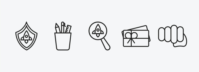Poster - success outline icons set. success icons such as startup shield, stationery, startup project search, gift voucher, fist vector. can be used web and mobile.